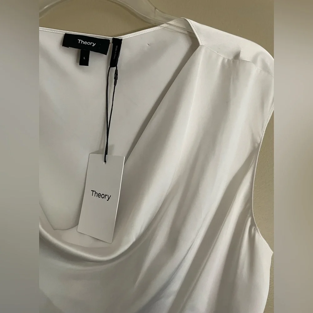 THEORY 
Cowl Neck Top in Crushed Satin 
Flat Ivory
Sz. L - Picture 6 of 7